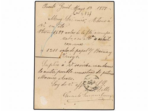 ✉ ESPAÑA. Ed. 8. 1877 (13 Mayo). PUENTEGENIL a MÁLAGA. 5 cts