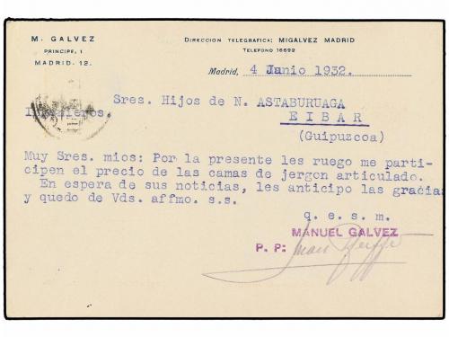 ✉ ESPAÑA. Ed. 64i. 1932. MADRID a EIBAR. 10 cts. amarillo, t