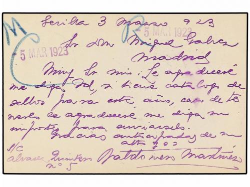 ✉ ESPAÑA. Ed. 50. 1923. SEVILLA a MADRID. 15 cts. violeta, m