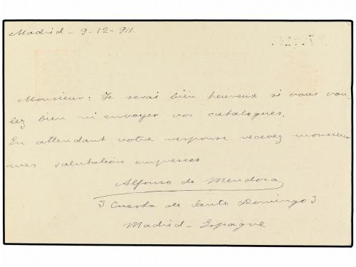 ✉ ESPAÑA. Ed. 53. 1911. MADRID a PARÍS. 10 cts. naranja, mat
