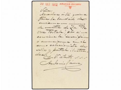 ✉ ESPAÑA. Ed. 53. 1912. ARUCAS (Canarias) a BÉLGICA. 10 cts.