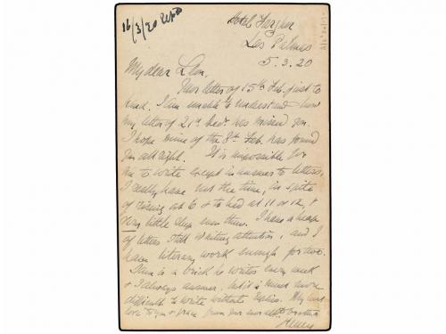 ✉ ESPAÑA. Ed. 53. 1920. LAS PALMAS a INGLATERRA. 10 cts. nar