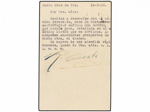 ✉ ESPAÑA. Ed. 84. 1953. STA. CRUZ DE TENERIFE a BARCELONA. 4