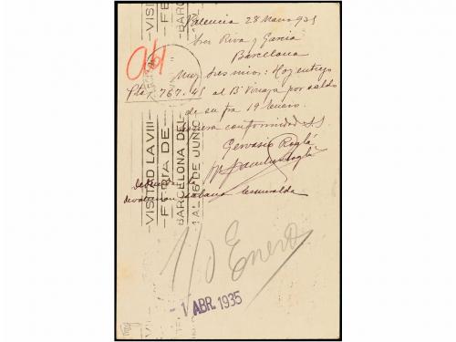 ✉ ESPAÑA. Ed. 69. 1935. VALENCIA a BARCELONA. 15 cts. lila m