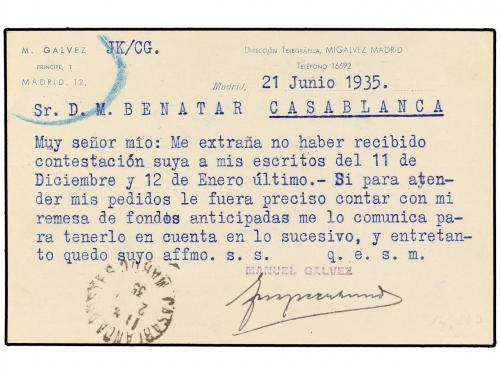 ✉ ESPAÑA. Ed. 69. 1935. MADRID a CASABLANCA (Marruecos). 15 