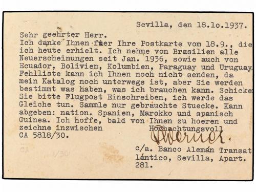 ✉ ESPAÑA. Ed. 70i. 1937. SEVILLA a PORTO ALEGRE (Brasil). 10