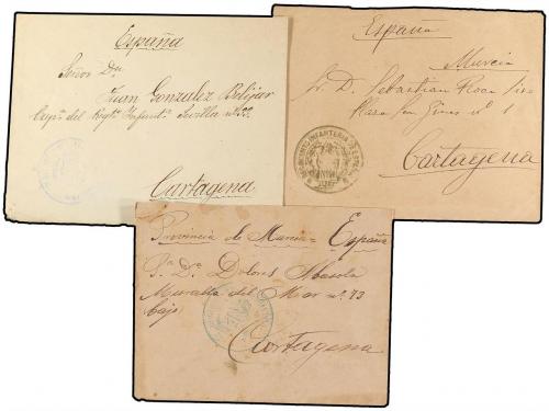 ✉ ESPAÑA. 1896. TRES sobres circulados a ESPAÑA con diversas