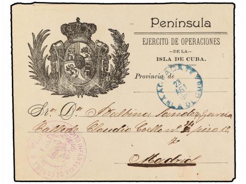 ✉ CUBA. 1897. AGUACATE a MADRID. Sobre con membrete EJÉRCITO