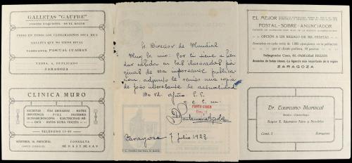 ✉ ESPAÑA. Ed. 355. 1923. ZARAGOZA a MADRID. 25 cts. azul POS