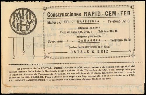 ✉ ESPAÑA. Ed. 355. 1923. ZARAGOZA a MADRID. 25 cts. azul POS