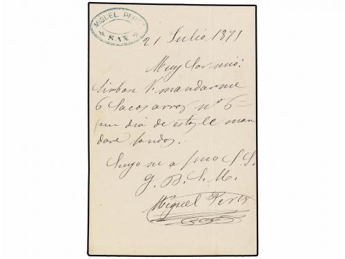 ✉ ESPAÑA. Ed. 6v. 1871. SAX a JATIVA. Entero Postal de vuelt