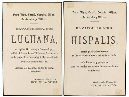 ✉ ESPAÑA. Ed. 5. 5 cts. azul. Dos tarjetas con publicidad im