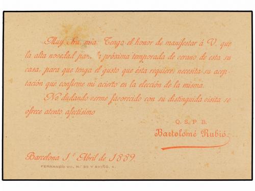 ✉ ESPAÑA. 1889. BARCELONA. Tarjeta postal a imitación de las