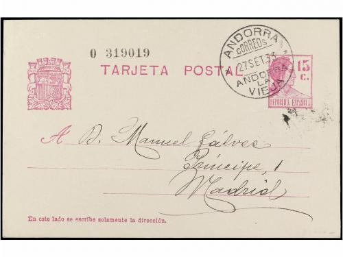 ✉ ANDORRA. 1933. ANDORRA a MADRID. 15 cts. lila de Matrona y