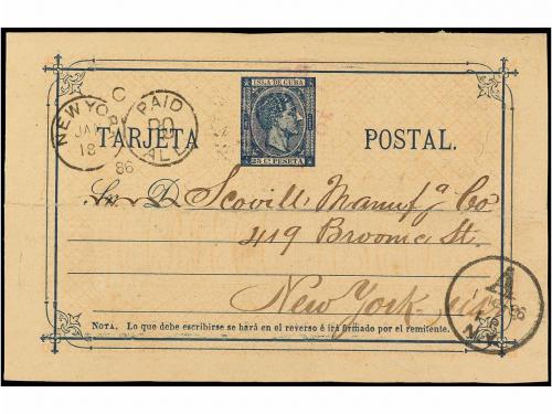 ✉ CUBA. Ed. 1. 1886. HABANA a NEW YORK. 25 cts. azul, mat. f