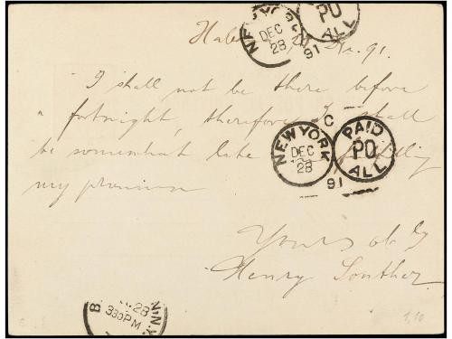 ✉ CUBA. Ed. 11. 1891. HABANA a NEW YORK. 2 cts. rojo, varied