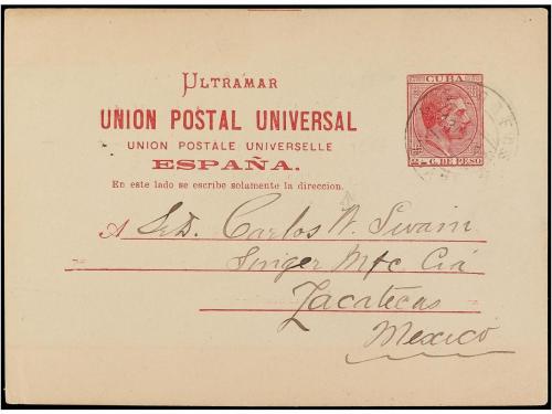 ✉ CUBA. Ed. 11. 1893. HABANA a ZACATECAS (México).2 cts. roj