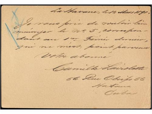 ✉ CUBA. Ed. 22. 1890. HABANA a PARÍS. 2 ctvos. verde, tipo I