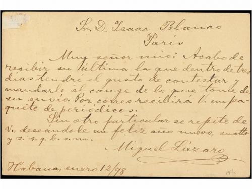 ✉ CUBA. Ed. 27A. 1898. HABANA a PARÍS. 2 cts. verde, marca d