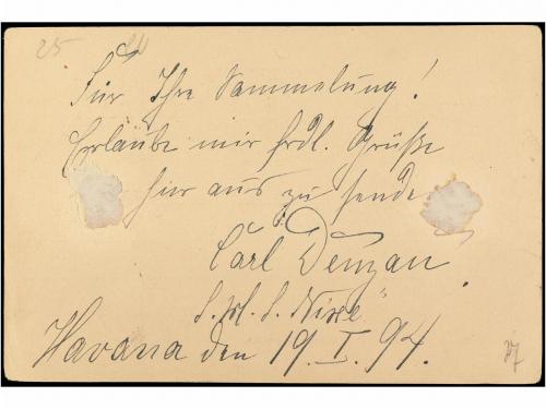 ✉ CUBA. Ed. 29. 1894. HABANA a ALEMANIA. 2 cts. castaño, cir