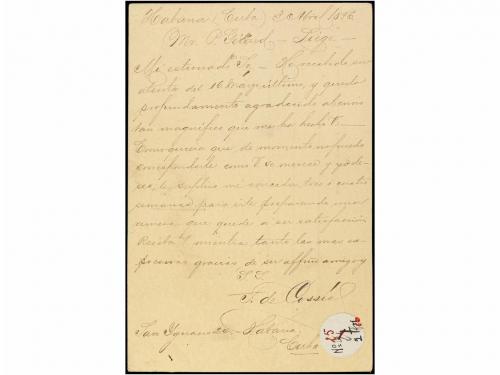 ✉ CUBA. Ed. 30. 1896. HABANA a BÉLGICA. 4 ctvos. azul, marca