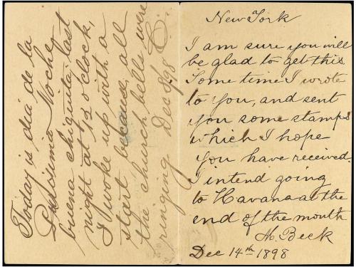 ✉ CUBA. Ed. 36. 1898. HABANA a NEW YORK. 2 ctvos. + 2 ctvos.