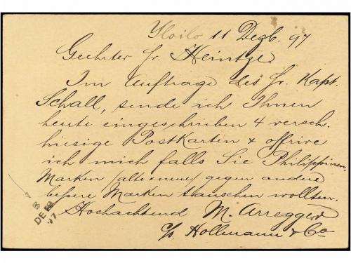 ✉ FILIPINAS. Ed. 10C. 1897. ILO-ILO a HONG-KONG. 2 ctvos. az