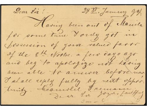 ✉ FILIPINAS. Ed. 6A. 1894. MANILA a SINGAPORE. 2 ctvos. cast
