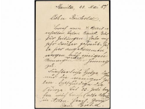 ✉ FILIPINAS. Ed. 3. 1887. MANILA a ALEMANIA. 3 cts. rosa, ll