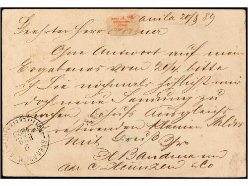 ✉ FILIPINAS. Ed. 3. 1889. MANILA a RUSIA. 3 ctvos. rosa, trá