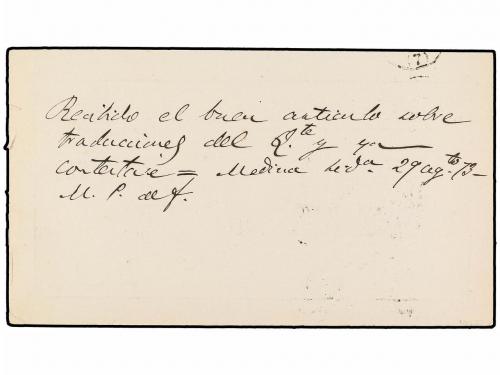 ✉ ESPAÑA. 1872. MEDINA SIDONIA a SEVILLA. Tarjeta Postal del