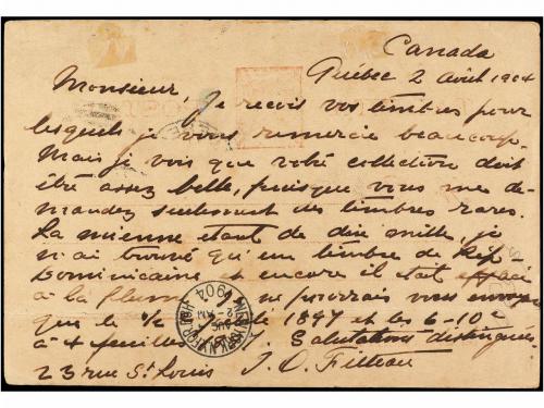 ✉ PUERTO RICO. Ed. 12. 1904. QUEBEC (Canadá) a AGUADILLA. En