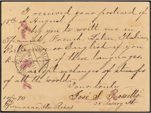 ✉ PUERTO RICO. Ed. 2. 1890. HUMACAO a HUNGRÍA. 3 ctvos. cast