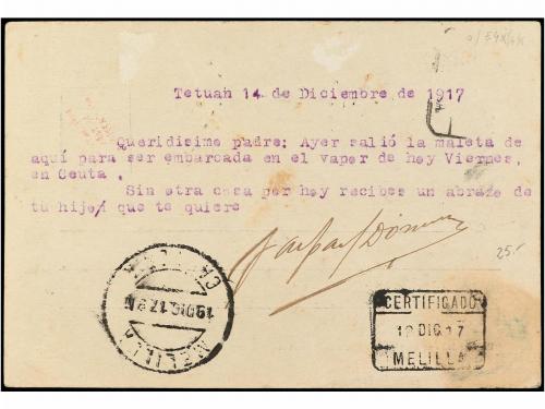 ✉ MARRUECOS. Ed. 10. 1917. TETUAN a MELILLA. 5 cts. verde co