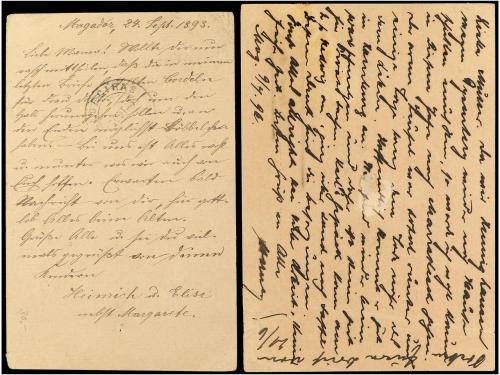 ✉ MARRUECOS. 1893-96. MOGADOR a ALEMANIA. Dos enteros postal