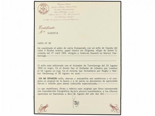 ✉ ESPAÑA. Ed. 50. 1859. TORRELAVEGA (Santander) a INGLATERRA