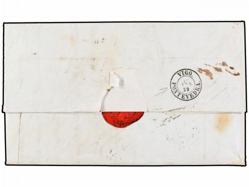 ✉ ESPAÑA: PREFILATELIA. 1859. LONDRES a OPORTO. Marca ESTRAN
