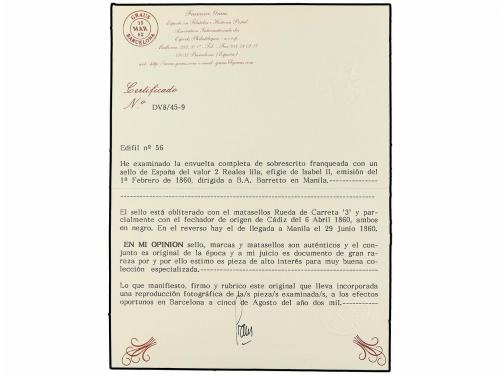 ✉ ESPAÑA. Ed. 56. 1860. CÁDIZ a MANILA (Islas Filipinas). 2 