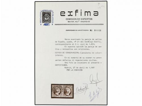 ° ESPAÑA. Ed. 21 (2). 6 reales azul. Pareja horizontal, muy 