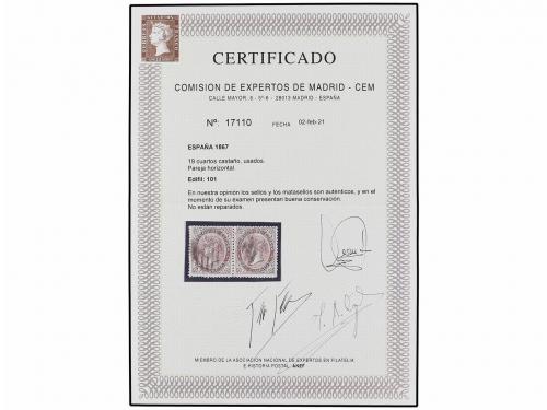 ° ESPAÑA. Ed. 101. 19 cuartos castaño. Pareja horizontal, ma