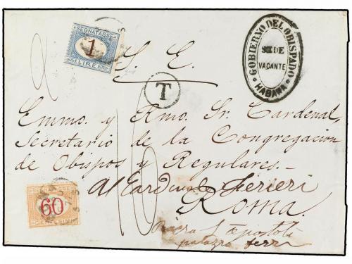 ✉ CUBA. 1877. HABANA a ROMA. Sobre circulado vía New York, m
