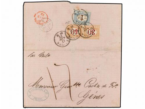 ✉ HAITI. 1872. JACMEL a GÉNOVA. Carta completa circulada vía