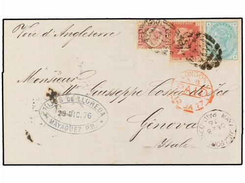 ✉ PUERTO RICO. 1876. MAYAGUEZ a GENOVA. Circulada con sellos