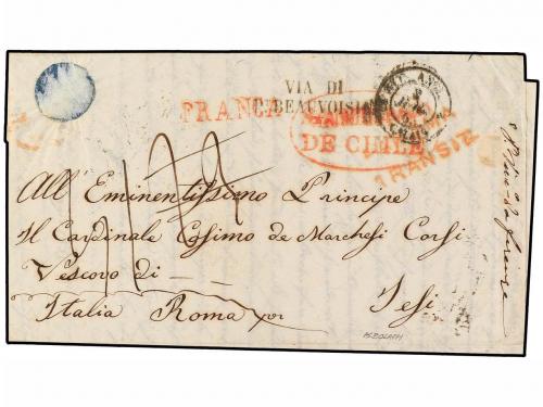 ✉ CHILE. 1853. SANTIAGO a ROMA. Marcas SANTIAGO/DE CHILE y l