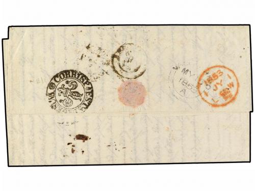 ✉ CHILE. 1853. SANTIAGO a ROMA. Marcas SANTIAGO/DE CHILE y l