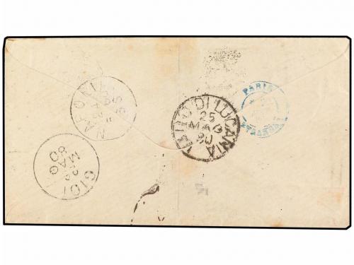 ✉ URUGUAY. 1880. MONTEVIDEO a ITALIA. Sobre circulado por el