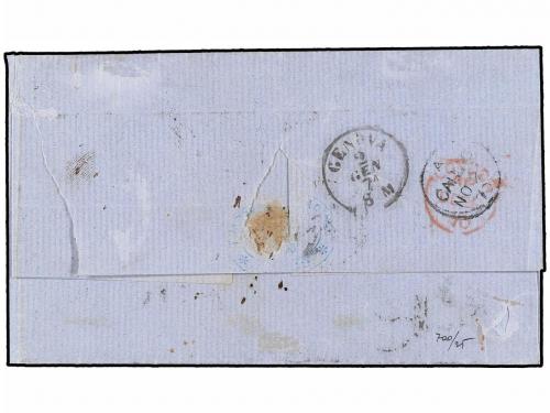 ✉ PERU. Sc. 14. 1870. CALLAO a GENOVA. 1 dinero verde, mat. 