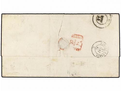 ✉ PERU. Sc. 12. 1867. LIMA a GENOVA. 1 dinero rojo, circulad