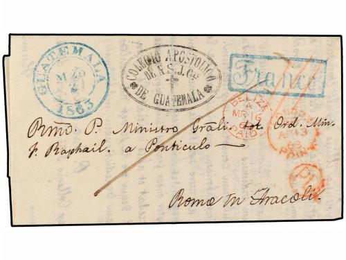 ✉ GUATEMALA. 1863. GUATEMALA a ROMA. Marcas GUATEMALA FRANCO