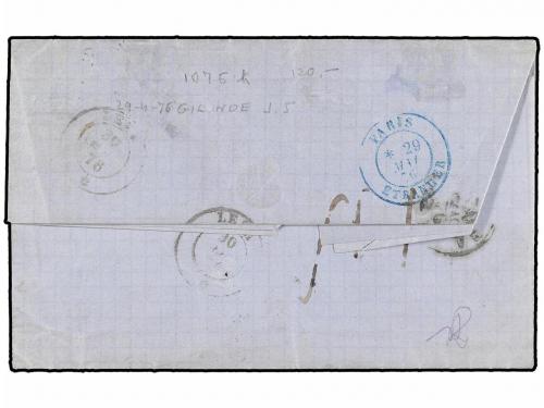 ✉ URUGUAY. Sc. 36. 1876. MONTEVIDEO a ITALIA. 10 cts. verde 